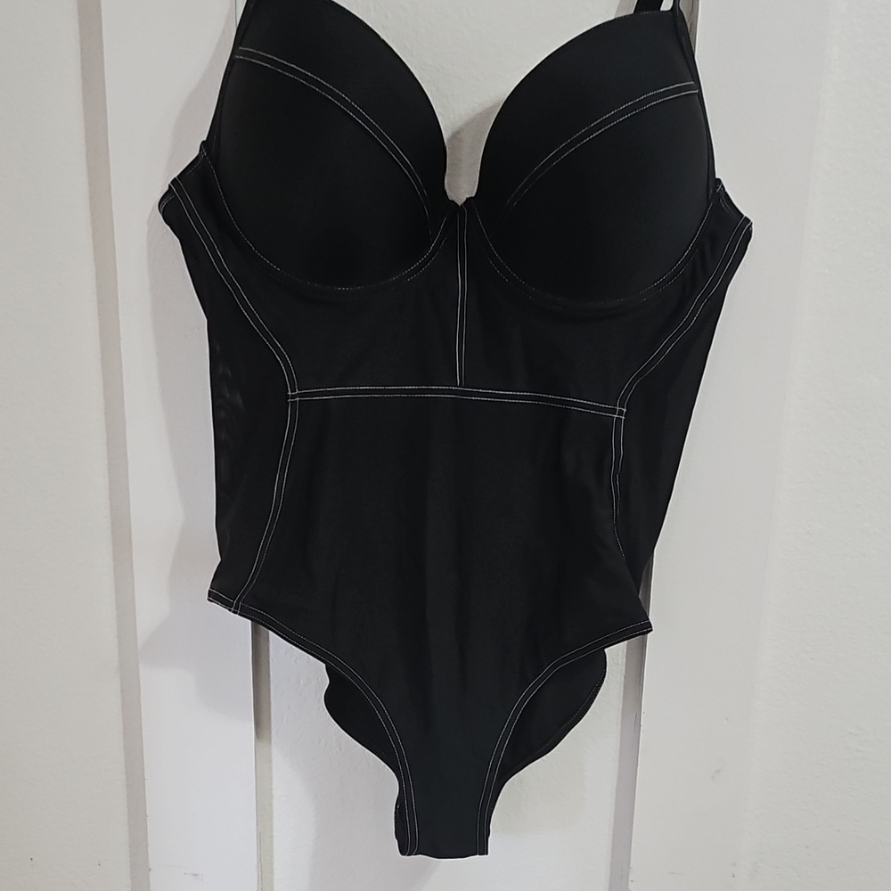 Cupshe Black One Piece with White Accents